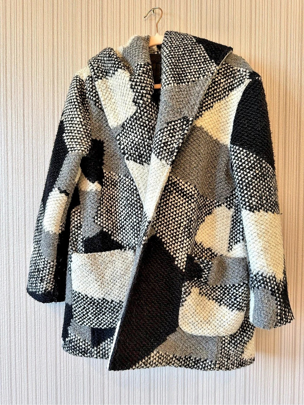 Obey Women's Geometric Pattern Coat in Black & Gray — Wool Blend